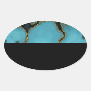 Turquoise Stone Gold und Black Ovaler Aufkleber