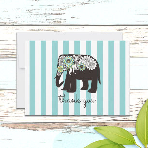 Turquoise Stripe Paisley Elephant Vielen Dank Kart Dankeskarte