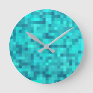Turquoise Teal Blue Pattern Runde Wanduhr