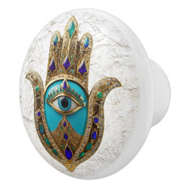 Turquoise Third Eye Hamsa Keramikknauf