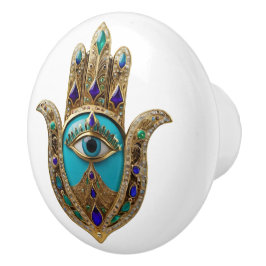 Turquoise Third Eye Hamsa Keramikknauf