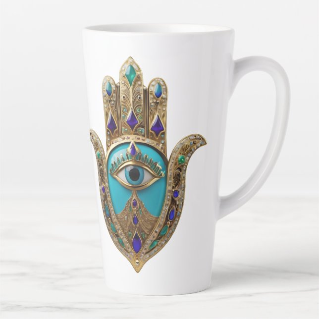 Turquoise Third Eye Hamsa Milchtasse (Rechts)