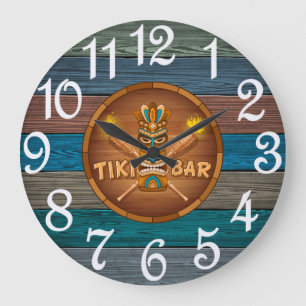 Turquoise Tiki-Bar Große Wanduhr