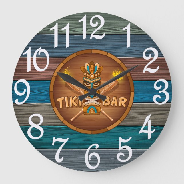 Turquoise Tiki-Bar Große Wanduhr (Vorderseite)