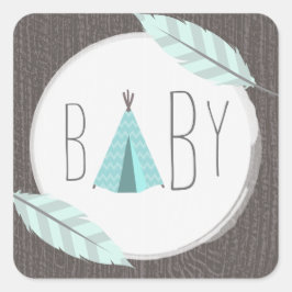 Turquoise Tipi Babyduschklemme Quadratischer Aufkleber