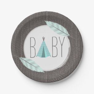 Turquoise Tipi Kinderdusche - Holz Inspiriert Pappteller