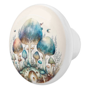 Turquoise Toadstool Fairy Village Keramikknauf
