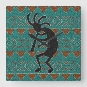 Turquoise Tribal Design Kokopelli Quadratische Wanduhr