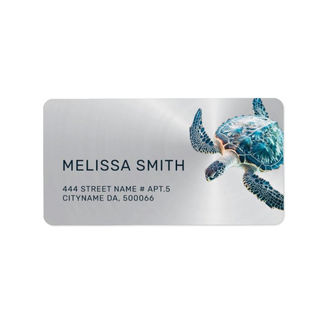 Turquoise Turtle Silver Adressaufkleber (Vorne)