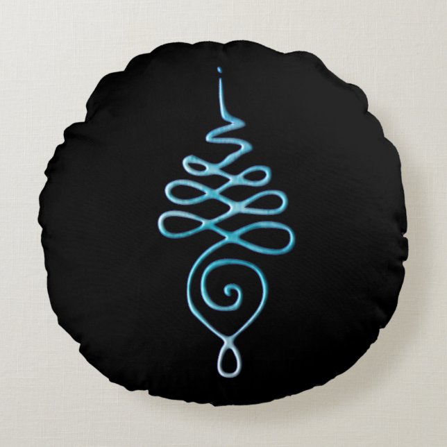 Turquoise Unalome  Rundes Kissen (Vorderseite)