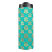 Turquoise und Gold Pfauengrunge Damask