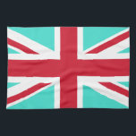 Turquoise und Red Union Jack Geschirrtuch<br><div class="desc">Türkisfarbenes und rotes Muster basierend auf den Kreuzen in der Union Jack.</div>
