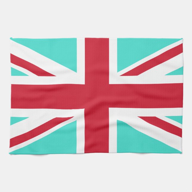 Turquoise und Red Union Jack Geschirrtuch (Horizontal)
