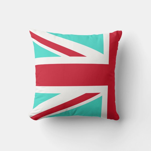 Turquoise und Red Union Jack Half Kissen (Vorderseite)