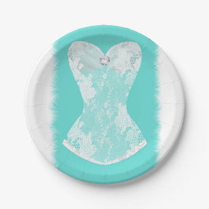 Turquoise- und weiße glamouröse Unterwäsche-Shower Pappteller