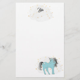 Turquoise Unicorn and Stars Stationery Briefpapier