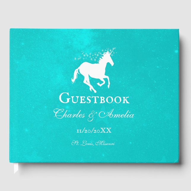 Turquoise Unicorn Wedding Guestbook Gästebuch (Vorderseite)
