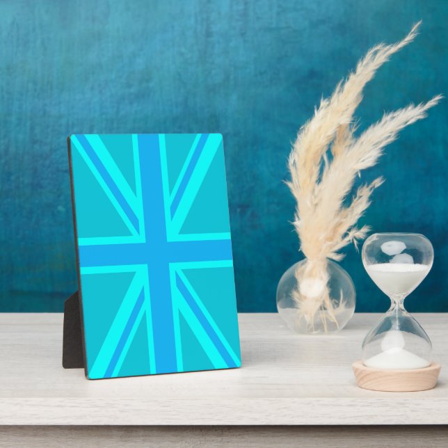 Turquoise Union Jack British Flag Design Fotoplatte (Seite)