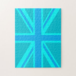 Turquoise Union Jack British Flag Design Puzzle