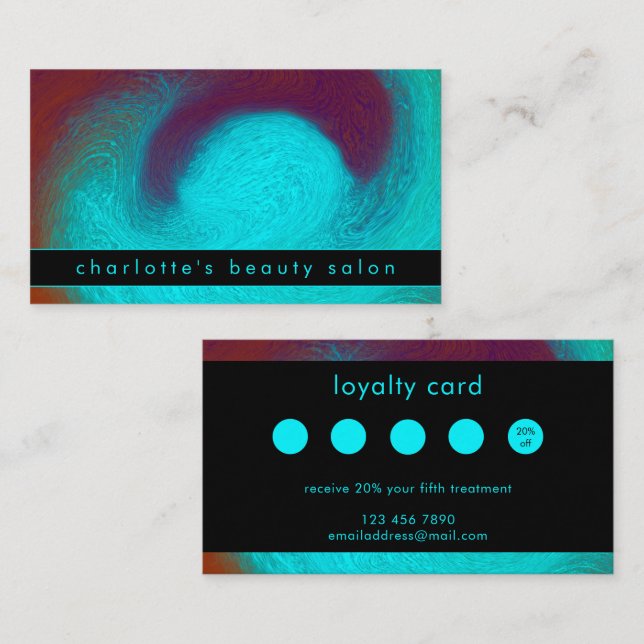 Turquoise Unique Modern Cool Hair Nail Salon Treuekarte (Vorne/Hinten)