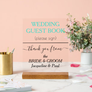 Turquoise Wedding Guest Book NAMES Acrylschild