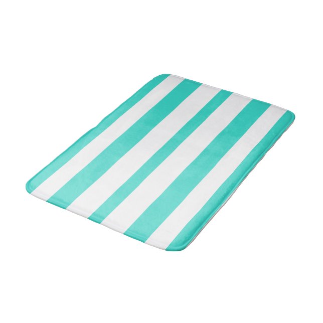 Turquoise White Beachy Summer Stripes Badematte (Schrägansicht)
