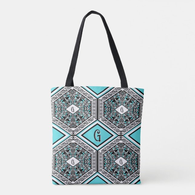 Turquoise, White & Black Tribal Tapestry Tote (Rückseite)