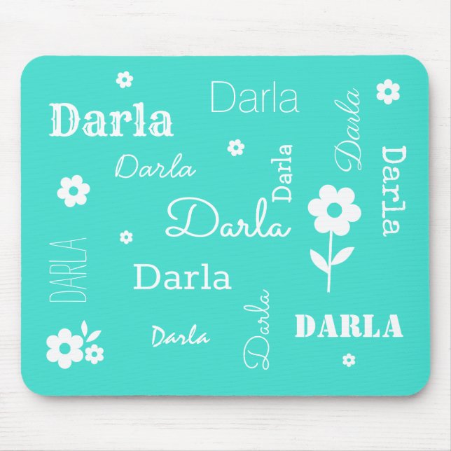 Turquoise with White Flowers, Customized Mouse Pad Mousepad (Vorne)