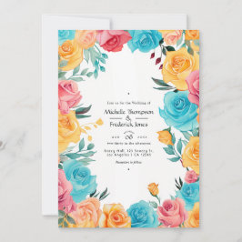 Turquoise, Yellow and Pink Floral Wedding Einladung