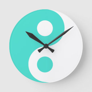 Turquoise Yin Yang Symbol Runde Wanduhr