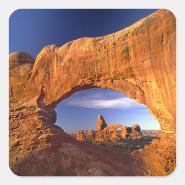 Turret Arch, Arches National Park, Utah, USA Quadratischer Aufkleber (Vorderseite)