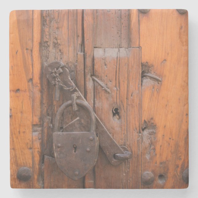 Türschloss aus Holz Steinuntersetzer (Vorderseite)