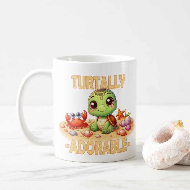 Turtally Adorable fun pudeln Niedlich Turtle Carto Kaffeetasse (Mit Donut)