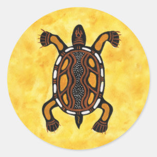 Turtle - Aboriginal Inspirred Art Painting Runder Aufkleber