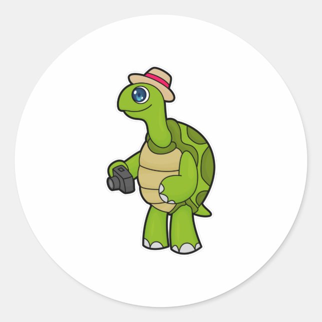 Turtle als Fotograf mit Kamera Runder Aufkleber (Vorderseite)