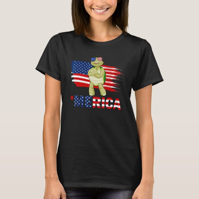 Turtle American Flag Sonnenbrille Merica 4th Jul T-Shirt (Vorderseite)