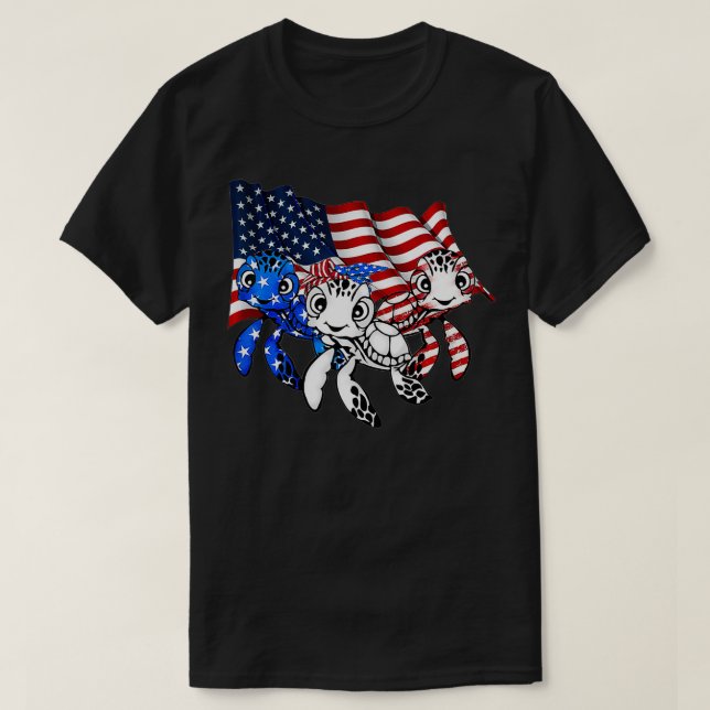Turtle American Flag Three Turtles Lover Gift Xma T-Shirt (Design vorne)