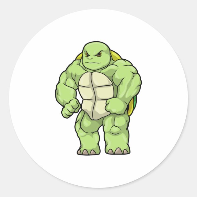 Turtle as Bodybuilder with Six pack Runder Aufkleber (Vorderseite)