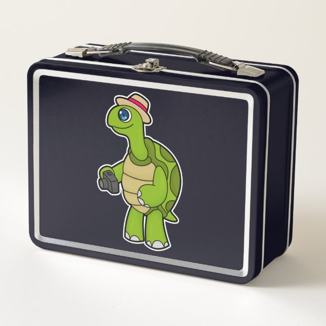Turtle as Photographer with Camera Metall Brotdose (Vorderseite)
