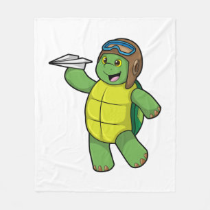 Turtle as Pilot with Paper plane Fleecedecke