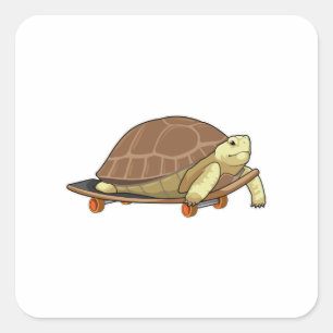 Turtle as Skater with Skateboard Quadratischer Aufkleber