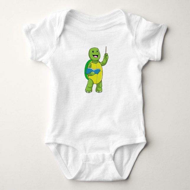 Turtle as Teacher with Book & Pointer Baby Strampler (Vorderseite)