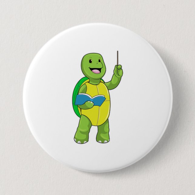Turtle as Teacher with Book & Pointer Button (Vorderseite)