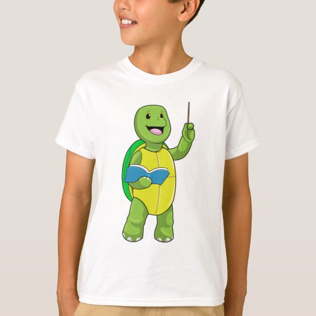 Turtle as Teacher with Book & Pointer T-Shirt (Vorderseite)