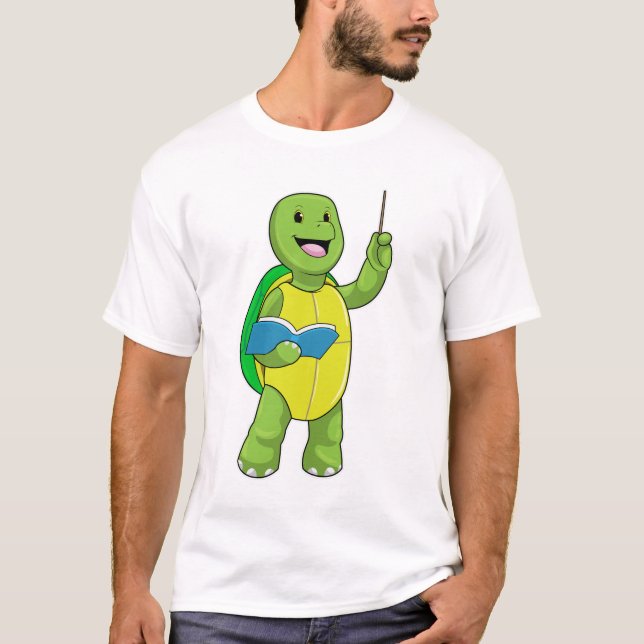 Turtle as Teacher with Book & Pointer T-Shirt (Vorderseite)