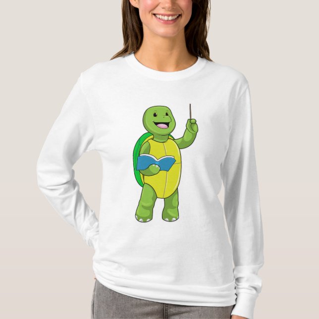Turtle as Teacher with Book & Pointer T-Shirt (Vorderseite)