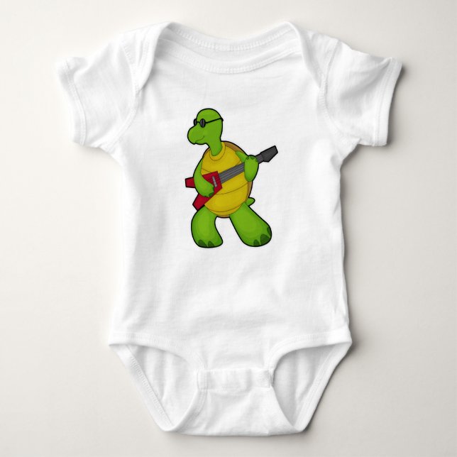 Turtle at Music mit Gitarre & Sonnenbrille Baby Strampler (Vorderseite)