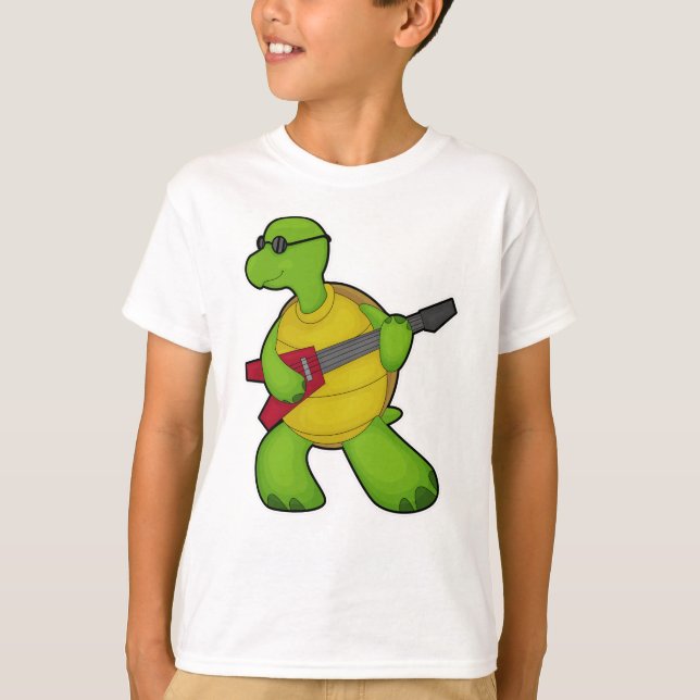 Turtle at Music mit Gitarre & Sonnenbrille T-Shirt (Vorderseite)