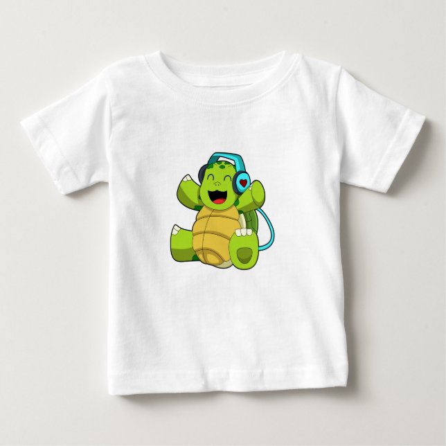 Turtle at Music mit Headphone Baby T-shirt (Vorderseite)