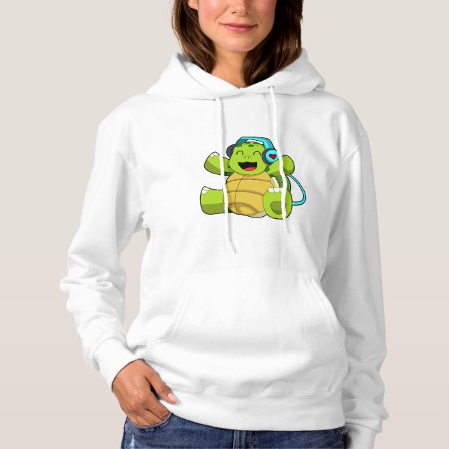 Turtle at Music mit Headphone Hoodie (Vorderseite)